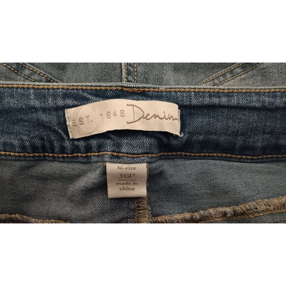 C Est 1946 16P Blue Denim Hi Rise Medium Wash Raw Flare Retro Boho Casual Jeans - Picture 4 of 4